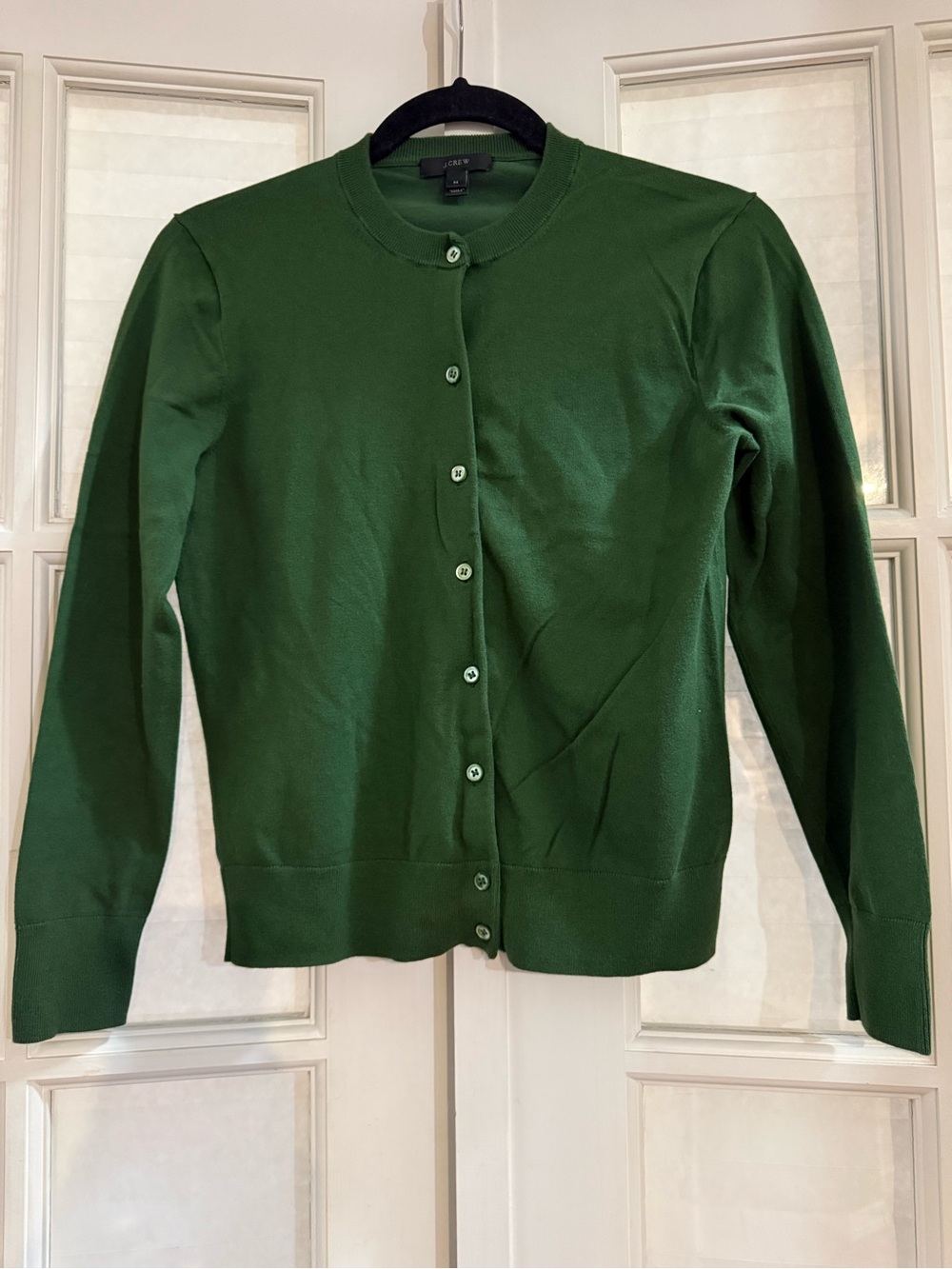 J. Crew Dark Green Crewneck Button-Front Cardigan Sweater